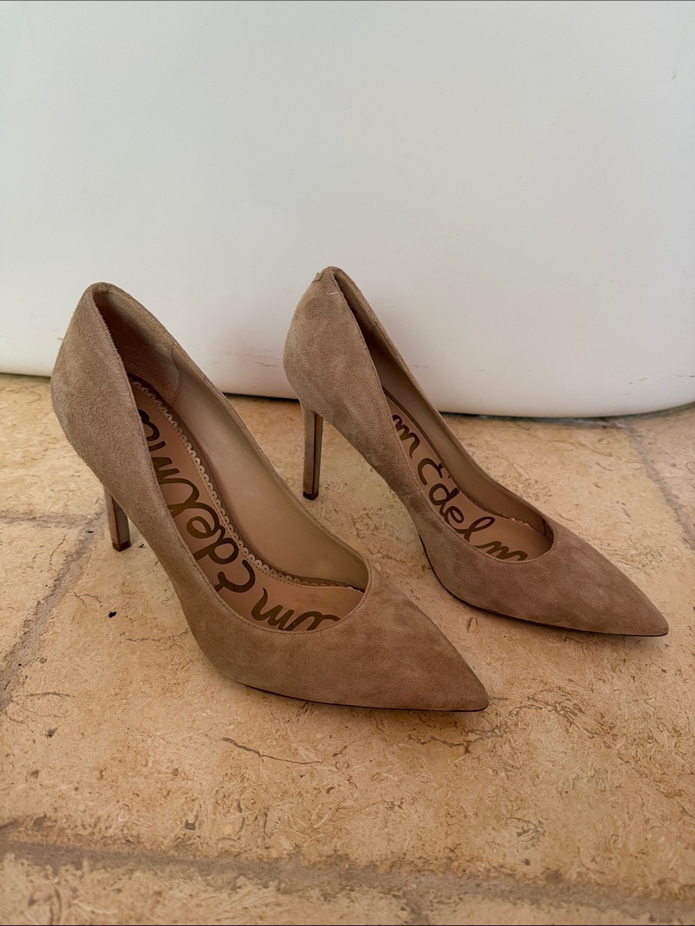 Sam Edelman Taupe Suede Pointed Toe Pumps